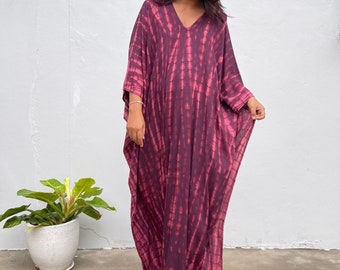 A-100 Eggplant Tie Dye Kaftan, caftan, beach, resort, vacation, cruise, pool, party, lounge, home, work at home, Length option