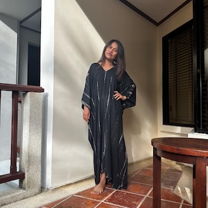 Silky Caftan Dress Black Tie Dye Kaftan Luxury Spring Dresses African Dress Mumu Caftan Oversized A-105 image 8