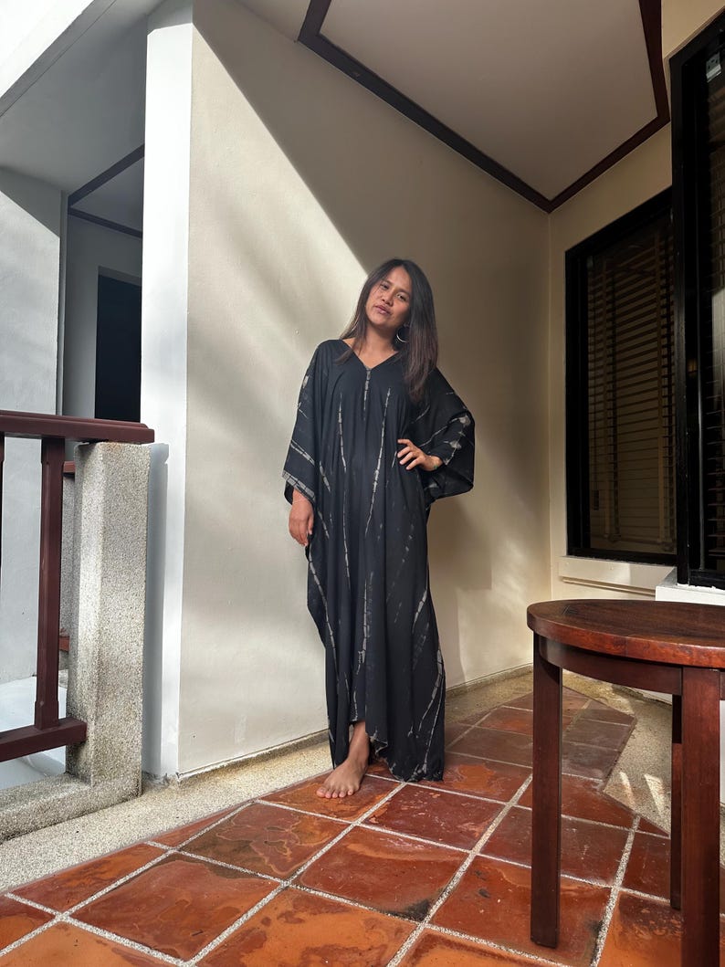 Silky Caftan Dress Black Tie Dye Kaftan Luxury Spring Dresses African Dress Mumu Caftan Oversized A-105 image 8