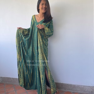 A-108 Green Tie Dye Kaftan, caftan, beach, resort, vacation, cruise, pool, party, lounge, home, work at home, Length option