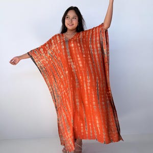 Womens Orange Dresses Tie Dye With Black Kaftan Luxury A-3 Maxi Moroccan Caftan Dress African Dress Plus Size Kaftan Resort Gown image 3