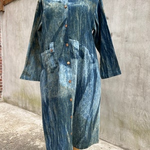 U-7-3 Shirtdress Double gauze cotton hand painted fabric pattern, natural dye, One of a kind, limited edition