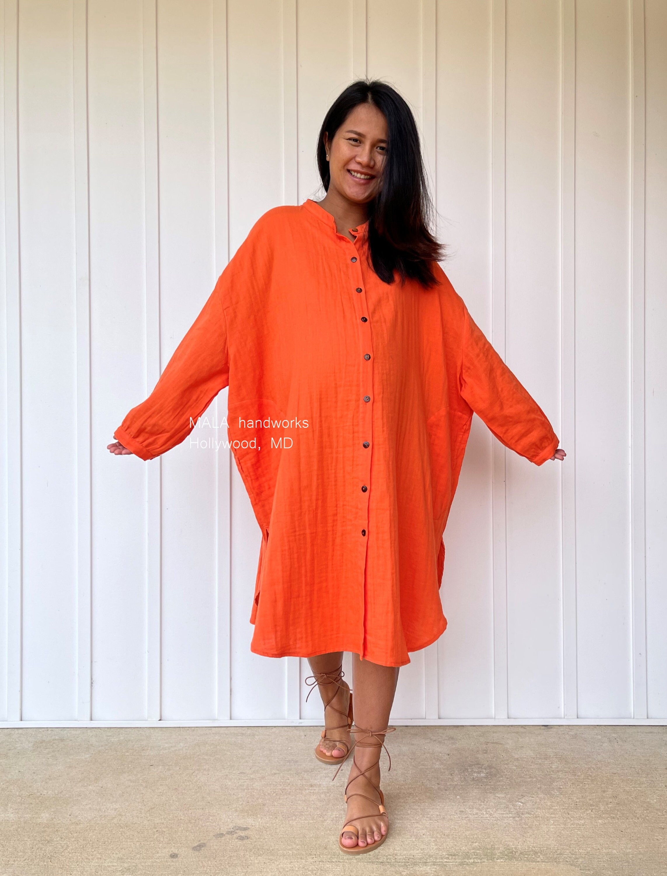 DP-21 Salmon Pink Double Gauze Kaftan One size fits most 