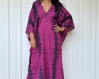 O-51 Cotton Semi sheer hand Tie Dye Kaftan Dress, Lounge Resort Beach wear, Light breathable cotton kaftan dress
