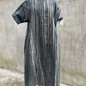 U-2-5 Midi cotton dress, hand painted fabric pattern, natural dye, One of a kind