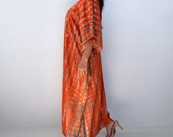 Womens Orange Dresses  Tie Dye With Black Kaftan Luxury A-3   Maxi Moroccan Caftan Dress  African Dress  Plus Size Kaftan  Resort Gown
