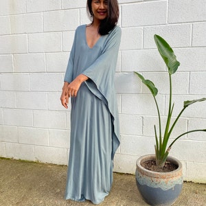 Gray Solid Kaftan For Women A-111 ~ Plus Size Caftans, Rayon V Neck Kaftan Luxury, Summer Dress, Long Boho Caftan, Lounge Dress, Vacation