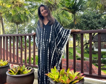 A-1 Black Tie Dye Silky Kaftan Dress, Womens Clothing, Beautiful Caftan For Women, African Dress, Maxi Resort Dress, Plus Size Clothing