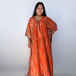 Womens Orange Dresses Tie Dye With Black Kaftan Luxury A-3 Maxi Moroccan Caftan Dress African Dress Plus Size Kaftan Resort Gown image 6