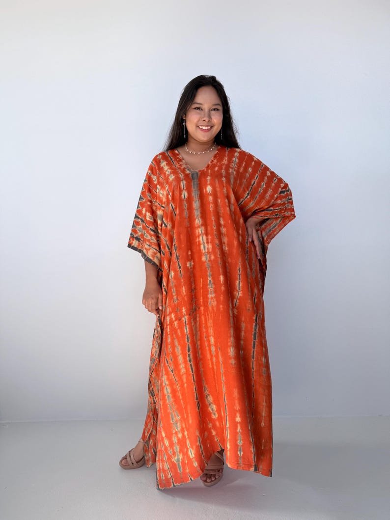 Womens Orange Dresses Tie Dye With Black Kaftan Luxury A-3 Maxi Moroccan Caftan Dress African Dress Plus Size Kaftan Resort Gown image 6