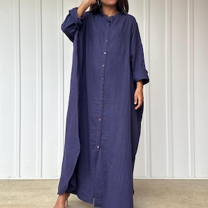 PL-22 Double Gauze Shirtdress 54&quot;, One size fit most, Unisex, shirt dress, lounge wear, home wear, street wear