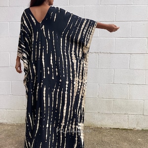 A-1 Black Tie Dye Kaftan, caftan, Tie dye dress, Resort wear, cruise, Lounge wear, Slow fashion, One size plus dress,Home wear, Length image 3