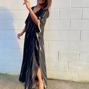 Black Tie Dye Kaftan CM-1 ~ Plus Size Dress, Tropical Vacation Dress, Mumu Womens Dresses, Moroccan Kaftan Dress, Womens Clothing, Gift