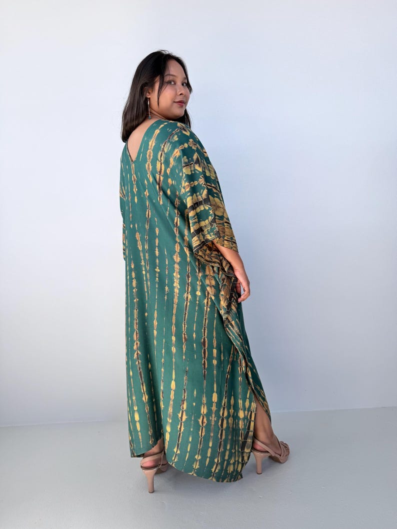 A-108 Green Tie Dye Silky Kaftan Beautiful Caftan For Women Mumu Dress Womens Clothing Lounge And Sleepwear Plus Size Resort Wear image 10