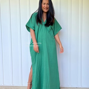 DG-11 Green Double gauze kaftan - One size fit cotton kaftan