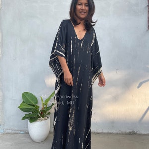 AA-3 Black Tie Dye Rayon Kaftan  beach  resort  vacation  cruise  pool  party  lounge  home  work at home  Length option