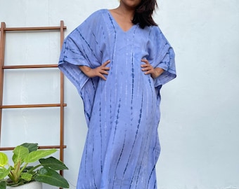 A-70 Lavender w/Blue Tie Dye Kaftan, caftan, beach, resort, vacation, cruise, pool, party, lounge, home, work at home