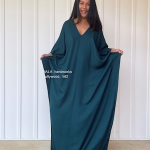 A-79 Green Kaftan, Home dress, Versatile dress, Beach wear, Caftan dress, Loose fit,  Vacation kaftan, Summer kaftan, Lounge wear, Length