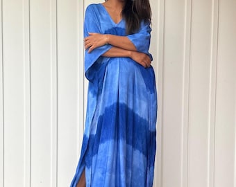 I-16 NATURAL DYED KAFTAN, Indigo Kaftan maxi dress, Resort Kaftan,Lounge wear, Beach party dress, Cocktail party dress, Ine size fit most