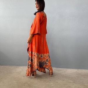 A-Orange Tie Dye Black Kaftan, caftan, beach, resort, vacation, cruise, pool, party, lounge, home, work at home