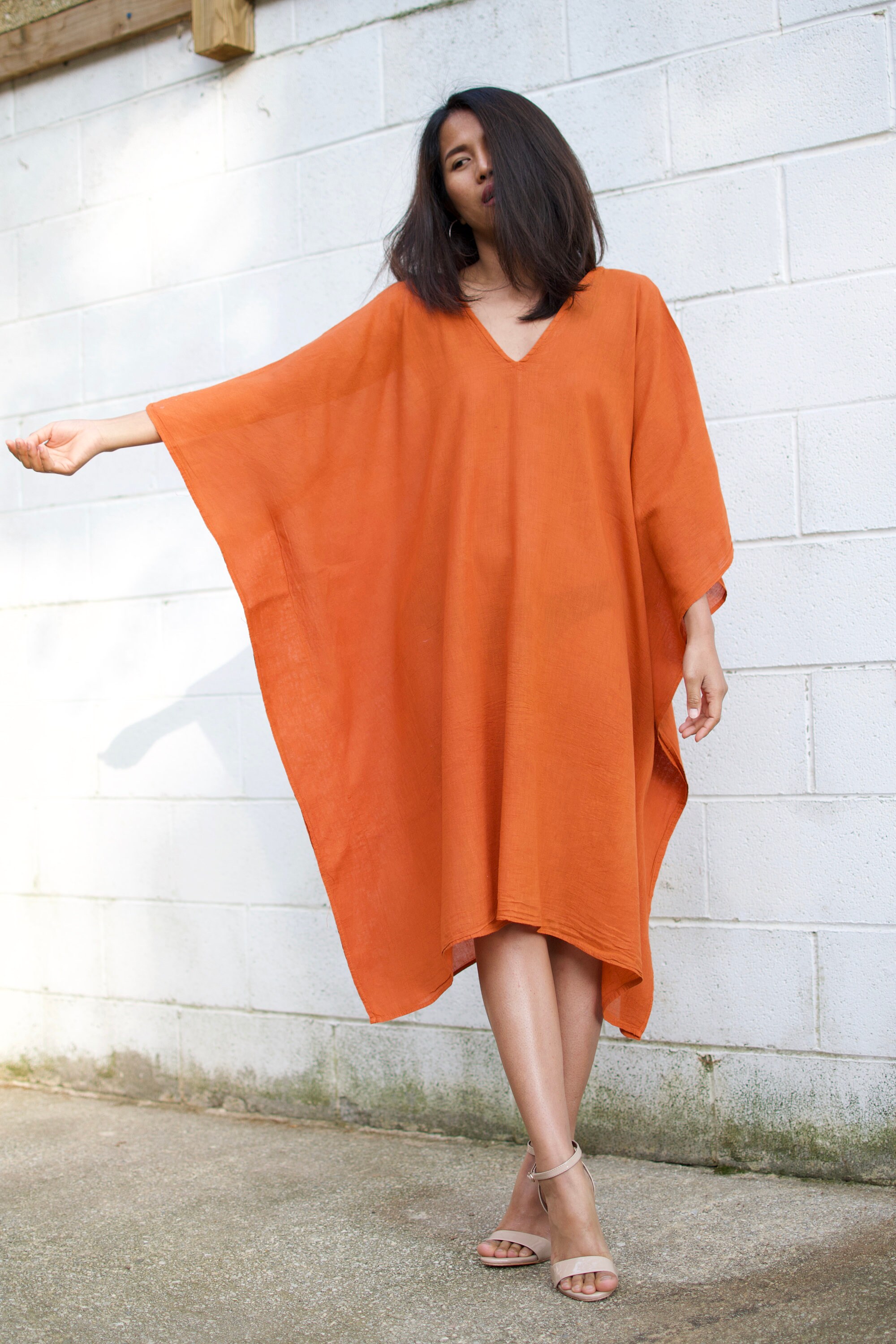 FG6 Orange Midi Gauze Kaftan Tunictunic Beach Wearlounge Etsy