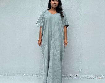 Double Gauze Cotton Kaftan Dress DD-8 - Womens Summer Dresses, Beach Cover Ups, Vacation Caftans For Women, Cruise Party Wear, Summer Style