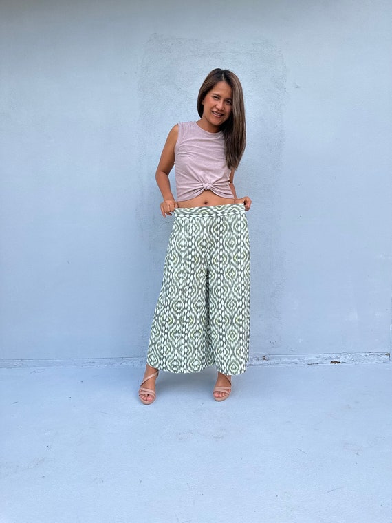 Pantalon large en lin pour femme L 7 Pantalon palazzo Pantalon de detente Pantalon confortable Pantalon a entrejambe bas Pantalon de villegiature en lin Pantalon boheme bouffant Etsy France