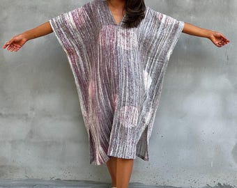 Midi Double Gauze Cotton Kaftan Dress DS-20 ~ Hand Painted Caftan For Women, Bali Holiday Dress, Luxury Resort Wear, One Size Plus Kaftan