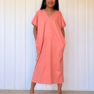 Alisa Salmon Pink Kaftan Dress AS-7 ~ Caftans For Women, Tropical Vacation Dress, Holiday Dress, Beach Cover Up, Resort Wear, Cruise Dress
