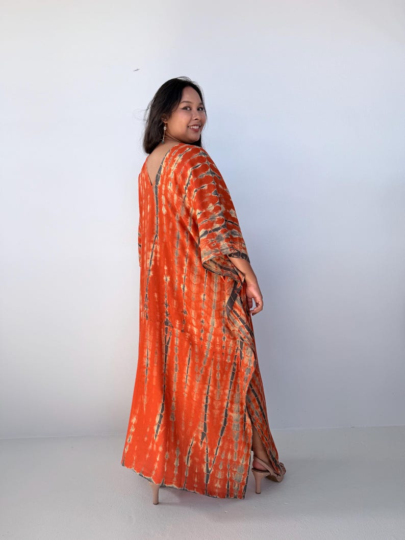 Womens Orange Dresses Tie Dye With Black Kaftan Luxury A-3 Maxi Moroccan Caftan Dress African Dress Plus Size Kaftan Resort Gown image 11