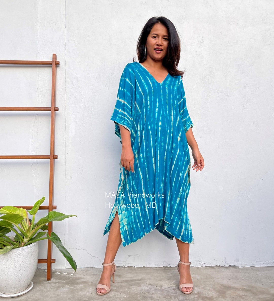 FR 4 Blue Teal Midi Kaftan Vestido midi Ropa de playa de tunica Ropa de salon Tunica de ropa de playa Vestido de verano Ropa de resort Kaftan de resort Etsy Mexico