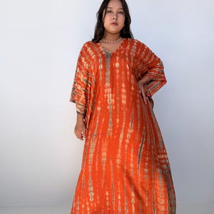 Womens Orange Dresses Tie Dye With Black Kaftan Luxury A-3 Maxi Moroccan Caftan Dress African Dress Plus Size Kaftan Resort Gown image 2