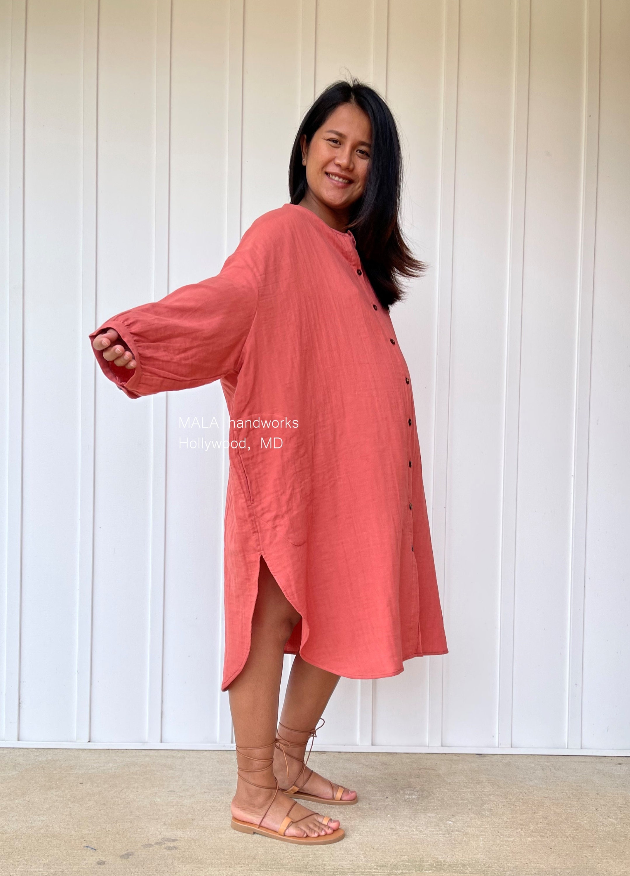 DP-21 Salmon Pink Double Gauze Kaftan One size fits most 