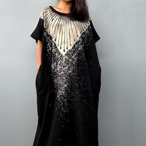 Black Hand Batik Cotton Kaftan Alice-38~ Luxury Lounge and Sleepwear, Best Gift For Her, Comfy House Dress, Caftan Dress
