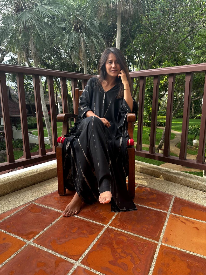 Silky Caftan Dress Black Tie Dye Kaftan Luxury Spring Dresses African Dress Mumu Caftan Oversized A-105 image 6