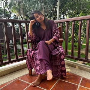 A-240 Purple Screen Printed Kaftan Eco Printed - African Kaftan Dresses, Beach Cover Up, Plus Size Caftan, Maxi Batwing Mumu Dress, Moroccan