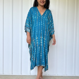 FR-26 Blue Teal tie dye Midi Kaftan, Midi dress, Tunic Beach wear, Lounge wear, Beach wear tunic, Summer dress, Resort wear, Resort kaftan image 6