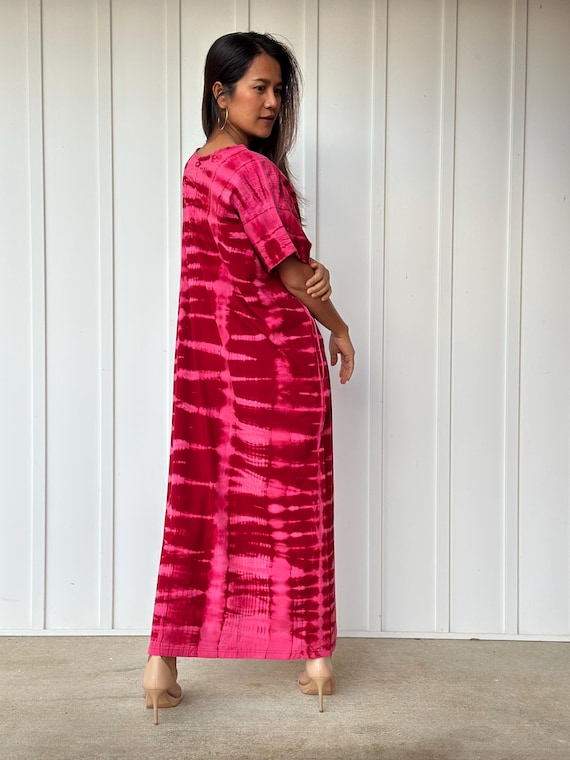 Red With Tie Dye Kaftan Dress For Women Alice-37~ Fine Jersey Cotton Caftan, Plus Size Beach Cover Up Dresses For Women,Dubai Clothing