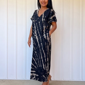 Alisa Black with Tie Dye Kaftan Dress AS-3 ~ African Dress For Women, Moroccan Caftans, Kaftan Luxury, Muslin Dress, Boubou Dress, Mumu