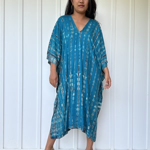 FR-26 Blue Teal tie dye Midi Kaftan, Midi dress, Tunic Beach wear, Lounge wear, Beach wear tunic, Summer dress, Resort wear, Resort kaftan image 2