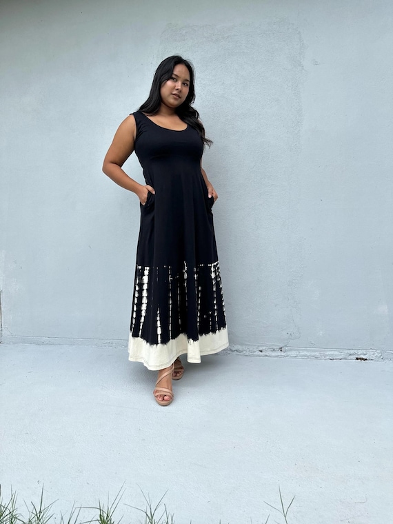 black and blue tie dye dress Chic Modest Cotton Denim Halter Tie-Dye Maxi Dress kalisa