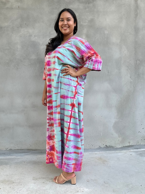 Cotton Jersey Kaftan Luxury CO-47 ~ Tie Dye Tropical Dress