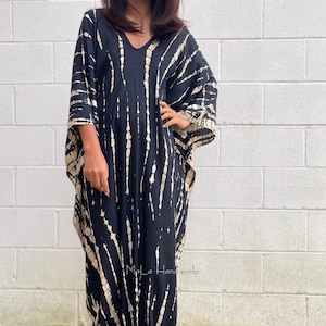 A-1 Black Tie Dye Kaftan, caftan, Tie dye dress, Resort wear, cruise, Lounge wear, Slow fashion, One size plus dress,Home wear, Length image 4