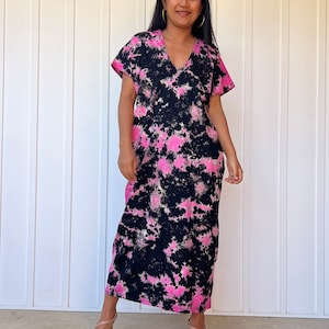 Alisa Black with Pink Tie Dye Kaftan Dress AS-1 For Women Alisa-1 ~ African Dress, Moroccan Caftan, Muslin Dress, Womens Clothing