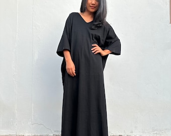Black Jersey Kaftan CO-4 ~ Plus Size Womens Dresses, Luxury Lounge and Sleepwear, House Dress, Moroccan Kaftan, Mumu Dress, Gift For Her