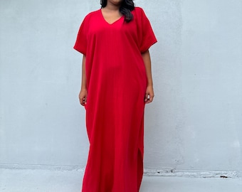 Double Gauze Cotton Kaftan Dress DD-10 - Womens Summer Dresses, Beach Cover Ups, Vacation Caftans For Women, Cruise Party Wear, Summer Style