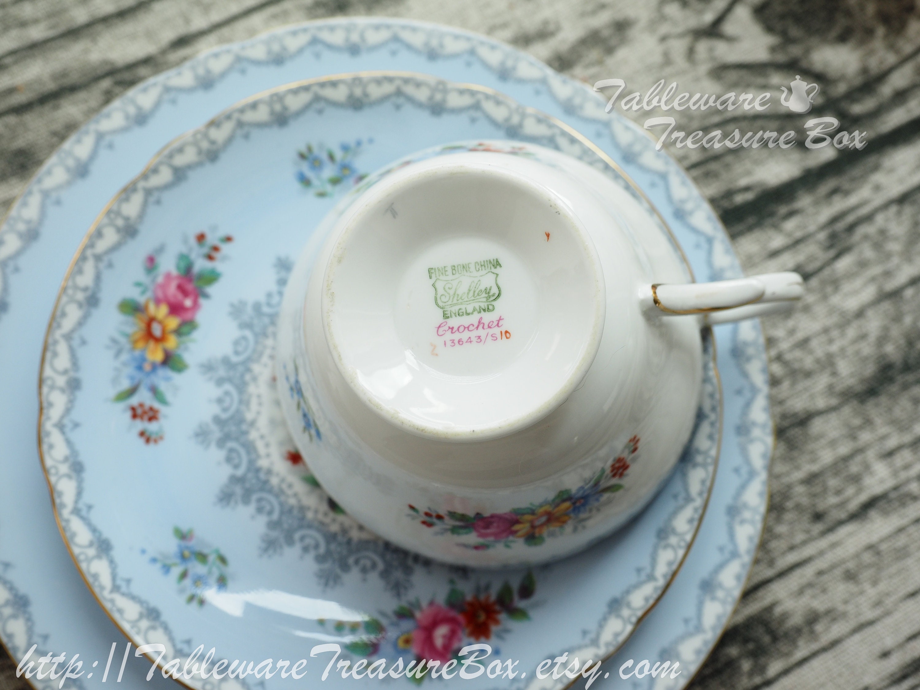3pc set Shelley Crochet Blue tea trio including cup saucer Etsy