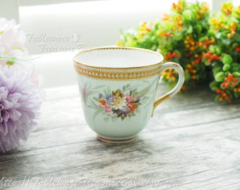 Royal Worcester Hand Painted Jewelled Light Green Cup