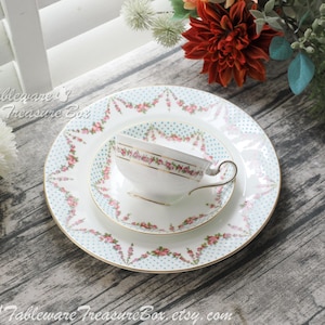 3pc set - Antique Crescent & Sons Turquoise Dots Teacup and Saucer, Plate