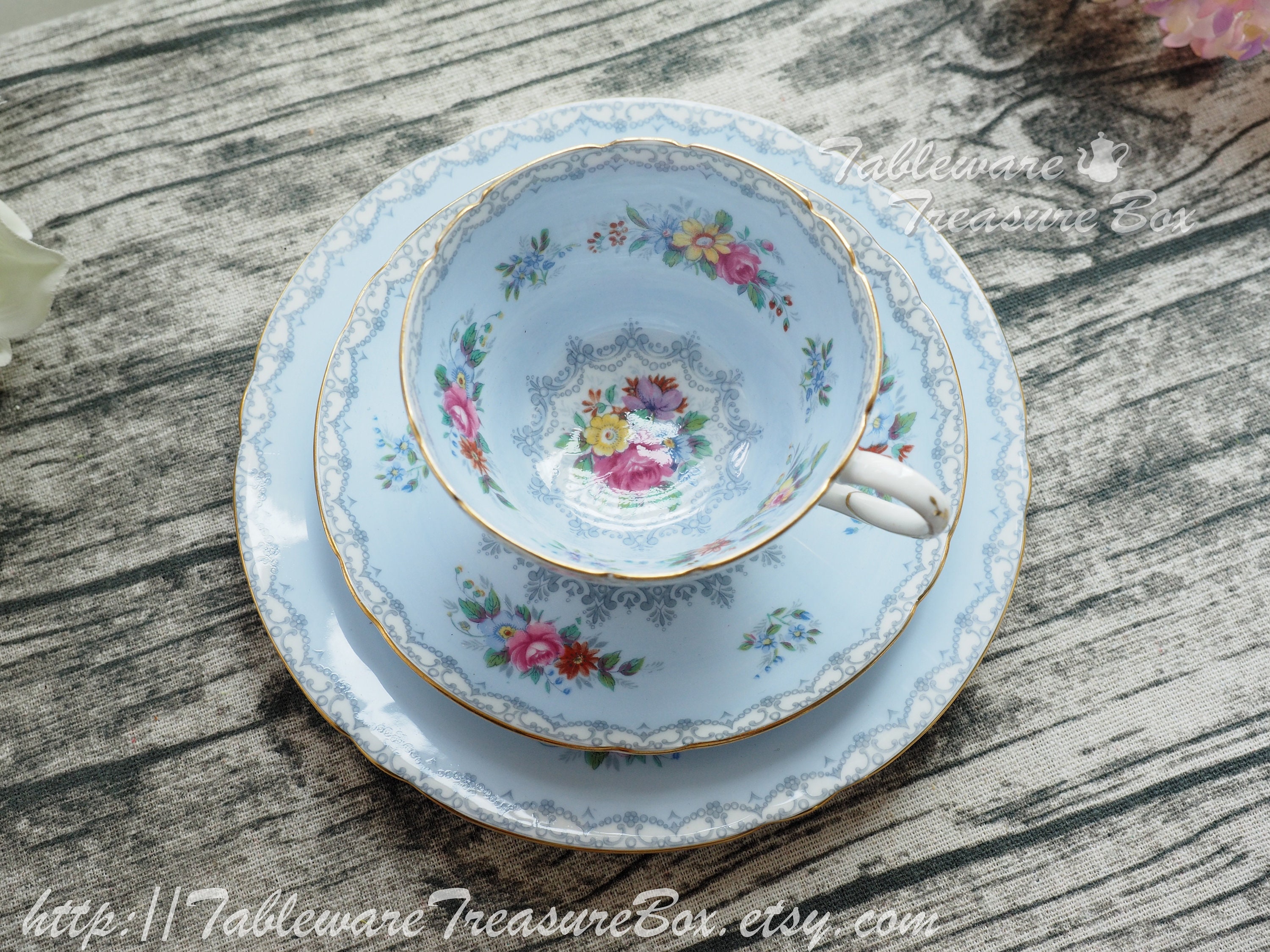 3pc set Shelley Crochet Blue tea trio including cup saucer Etsy
